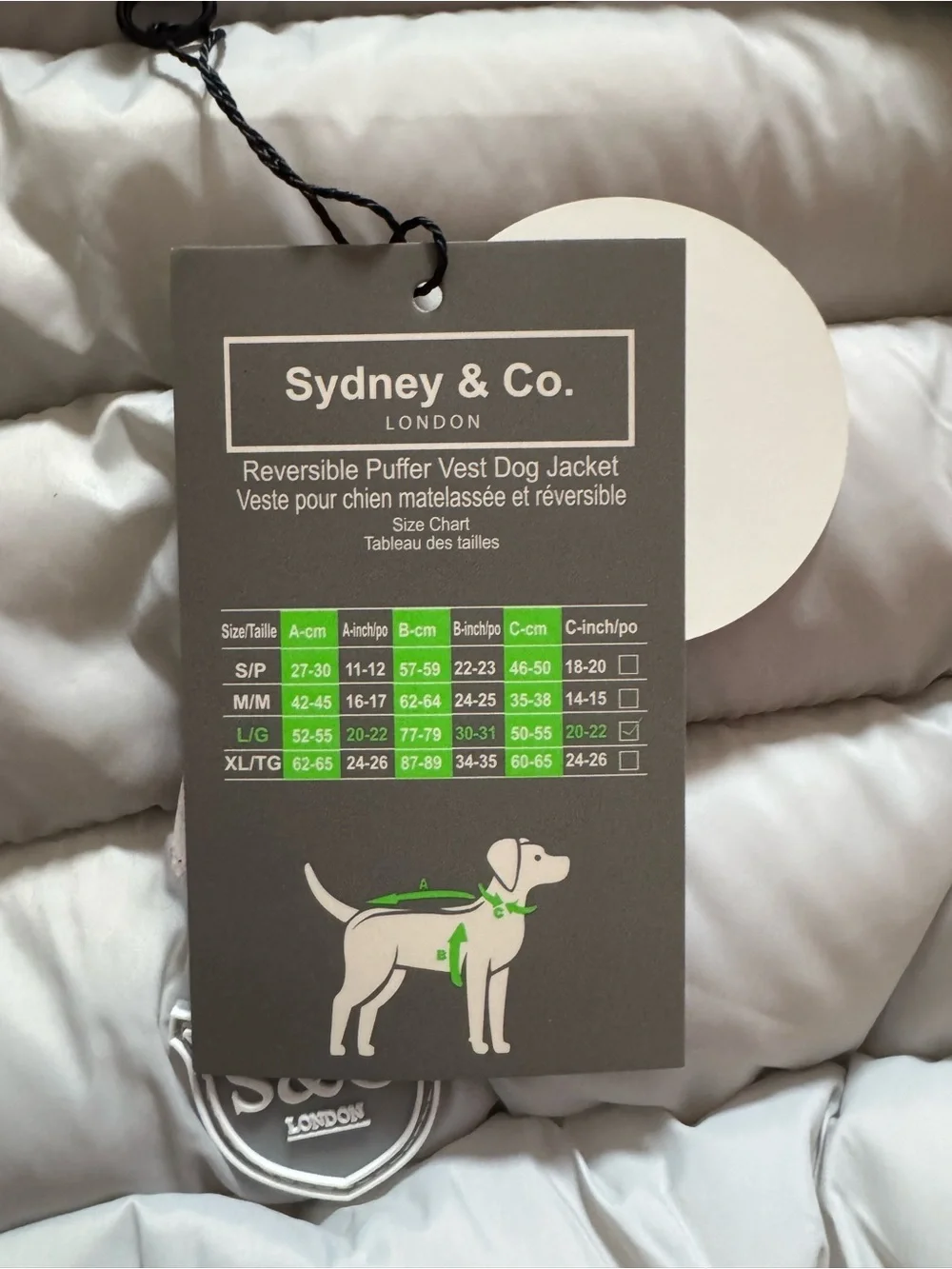NWT large Sydney & co dog puffer jacket